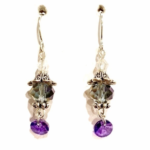 Blue and purple pendant earrings - Picture 1 of 1